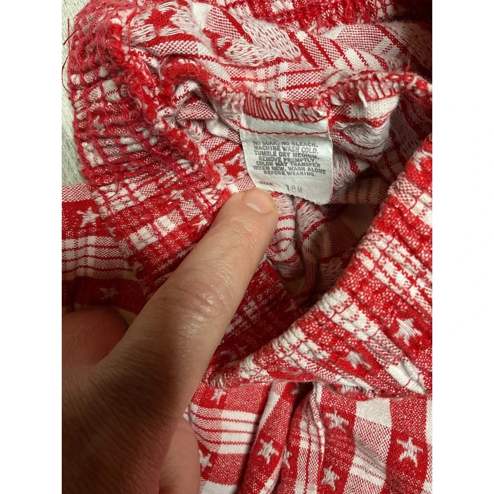 Vintage OshKosh Bgosh Red White Plaid Star Print Elastic Waist Pants Toddler 18M